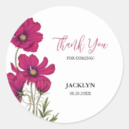 Adesivo Redondo Cosmos Rosa Escuro Floral Obrigado Aniversário