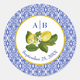 Adesivo Redondo Costa Amalfitana I Limão Italiano & Azulejo Azul M