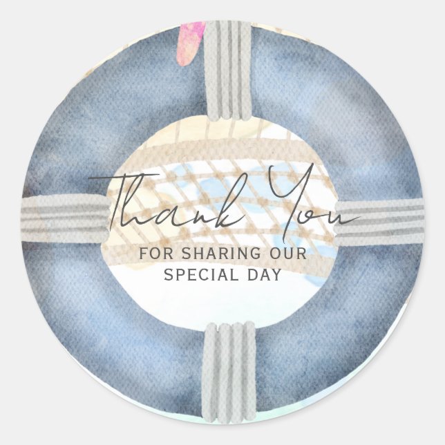 Adesivo Redondo Costa de Casamento de Praia de Destino (Frente)