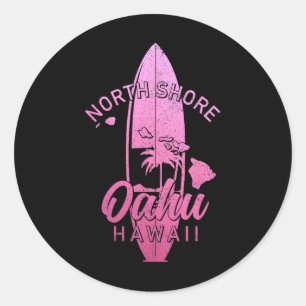 Adesivo Redondo Costa Norte de Oahu Havaí Prancha de Surf Surfista