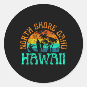 Adesivo Redondo Costa Norte Oahu Havaí Praia de Surf Ondas de Surf