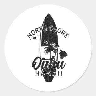 Adesivo Redondo Costa Norte Oahu Havaí Prancha de Surf Surfando Su