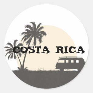 Adesivo Redondo Costa Rica Hippy Van e Conselho Surf em Lua