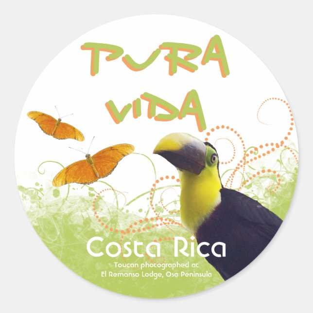 Adesivo Redondo Costa Rica Pura Vida Toucan Stickers (Frente)