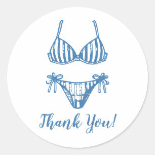 Adesivo Redondo Costeira Minimalista Blue Bikini Obrigado