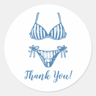 Adesivo Redondo Costeira Minimalista Blue Bikini Obrigado
