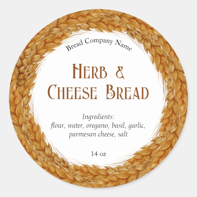 Adesivo Redondo Costume Comercial De Pão De Pão De Trigo Russo (Frente)