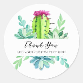Adesivo Redondo Costume De Cactus Com Aquarela Obrigado