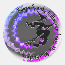 Adesivo Redondo Costume de feitiço roxo de bruxa voadora de Hallow