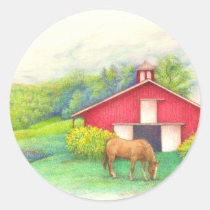 Adesivo Redondo Costume ilustrado do cavalo e do girassol