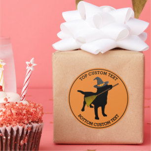 Adesivo Redondo Costume preto engraçado bonito da bruxa do cão d