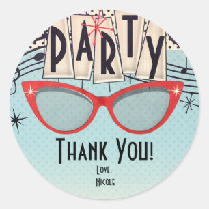 Adesivo Redondo Costume retro do favor de partido do anos 50 dos