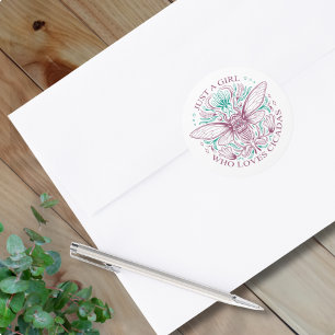 Adesivo Redondo Cotação Elegante de Insetos de Cicada para Raparig