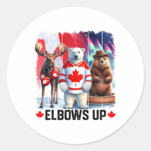 Adesivo Redondo Cotovelos Acima Bandeira do Canadá Hockey Castor E