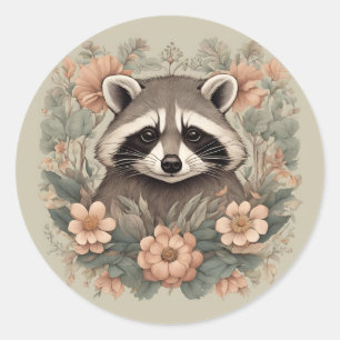 Adesivo Redondo Cottagecore Cute Raccoon