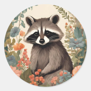 Adesivo Redondo Cottagecore Cute Raccoon
