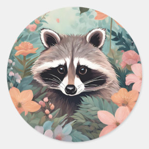 Adesivo Redondo Cottagecore Cute Raccoon