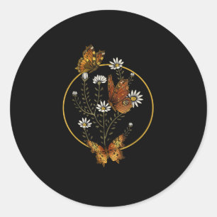 Adesivo Redondo Cottagecore Goblincore Fairycore Gráfico Flor Bu
