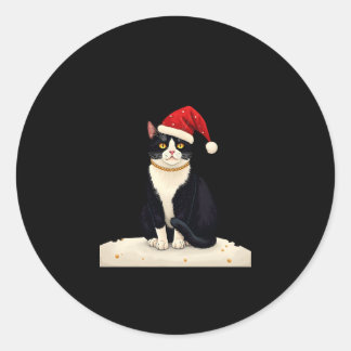 Adesivo Redondo Cottagecore Tuxedo Cat Funny Xmas Aesthetic Santa