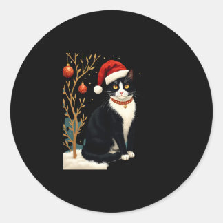 Adesivo Redondo Cottagecore Tuxedo Cat Funny Xmas Aesthetic Santa 