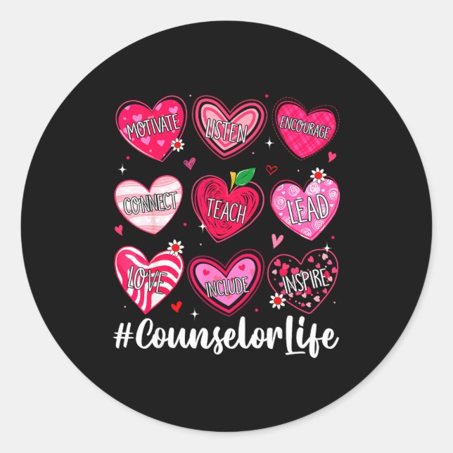 Adesivo Redondo Counselor Life School Counseling Hearts School Val (Frente)