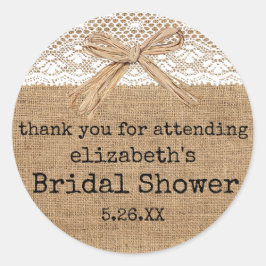 Adesivo Redondo Country Burlap com Chá de panela de Lace Favorito