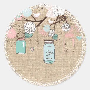 Adesivo Redondo Country Burlap Mason Jar Sticker
