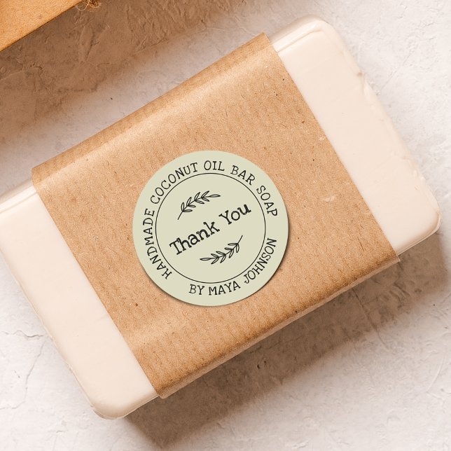 Adesivo Redondo Country Dusty Green - Obrigado (Country Dusty Green Handmade Thank You Classic Round Sticker)