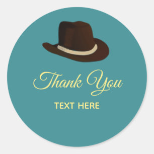 Adesivo Redondo Country Hat e Calliografia no Teal Obrigado