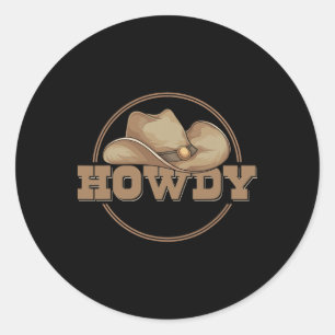 Adesivo Redondo Country Howdy Cowboy Hat Western Cowboy