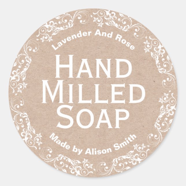 Adesivo Redondo Country Kraft E Lace Soap Candle Melt Labs (Frente)
