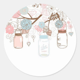 Adesivo Redondo Country Mason Jar Baby Stickers Azul e Rosa
