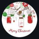 Adesivo Redondo Country Mason Jar Christmas Sticker<br><div class="desc">Adicione um toque de charme rústico à sua decoração de férias com este adorável adesivo de Natal inspirado na vintage. Apresentando charmosos jardins adorados com verde festivo e a frase clássica "Feliz Natal",  este adesivo é perfeito para presentes e cartões de saudação.</div>