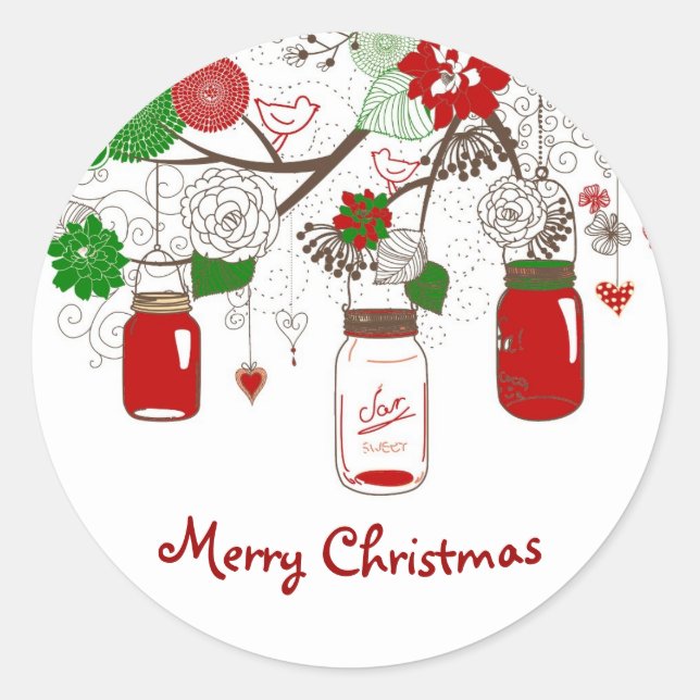 Adesivo Redondo Country Mason Jar Christmas Sticker (Frente)