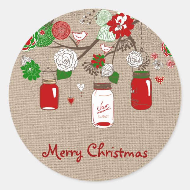 Adesivo Redondo Country Mason Jar Christmas Sticker no falso Burla (Frente)