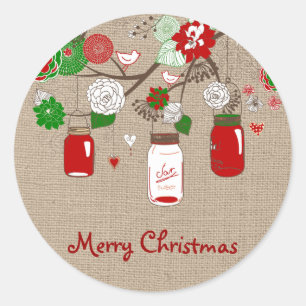Adesivo Redondo Country Mason Jar Christmas Sticker no falso Burla
