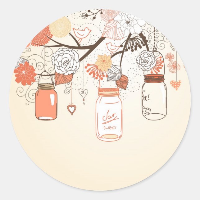 Adesivo Redondo Country Mason Jar Sticker Orange (Frente)