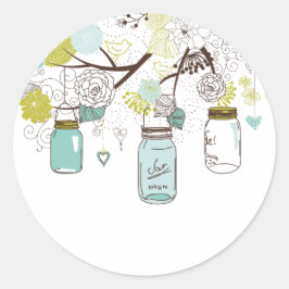 Adesivo Redondo Country Mason Jars Blue Flowers