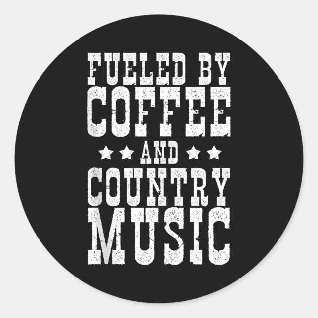 Adesivo Redondo Country Music &amp; Coffee - Funny Quote Western M (Frente)