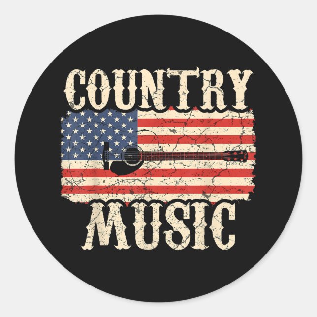 Adesivo Redondo Country Music Guitar American Flag Gift (Frente)