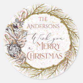 Adesivo Redondo Country Pine Candy Cane Feliz Natal