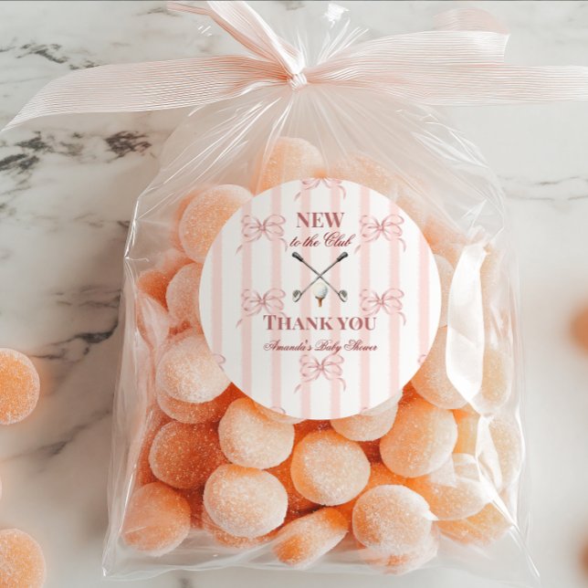 Adesivo Redondo Country Pink New to the Club Girl Golf Baby Shower (Criador carregado)