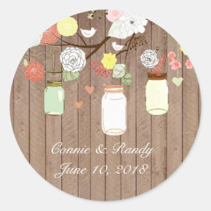 Adesivo Redondo Country Rustic Mason Jar no Sticker de Casamento d