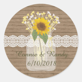 Adesivo Redondo Country Rustic Mason Jar Sunflower Stickers