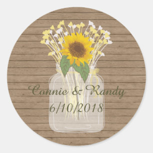Adesivo Redondo Country Rustic Mason Jar Sunflower Stickers
