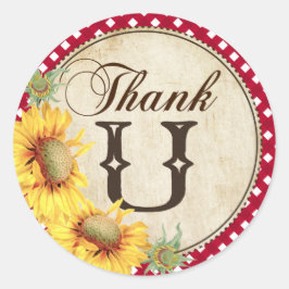 Adesivo Redondo Country Sunflower e Gingham Check Obrigado