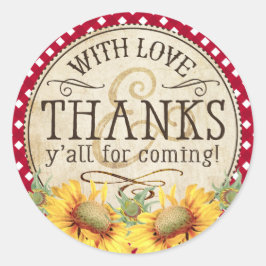 Adesivo Redondo Country Sunflower Red Gingham Check Obrigado