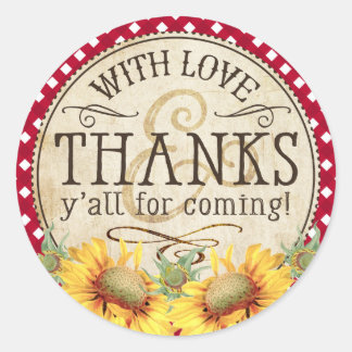 Adesivo Redondo Country Sunflower Red Gingham Check Obrigado