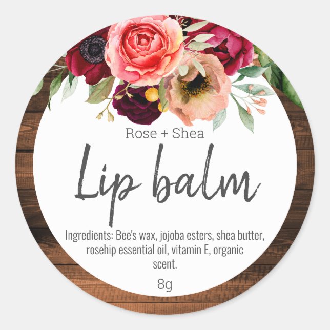 Adesivo Redondo Country Watercolor Flowers Lip Balm Pote Labels (Frente)