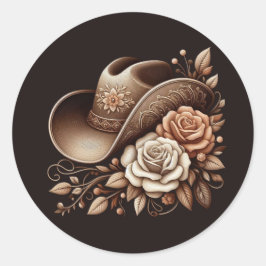 Adesivo Redondo Country Western Cowgirl Hat com Flores